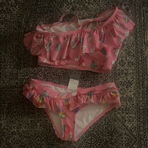 Adorable Pink Ice Cream Print Kids Bikini Set